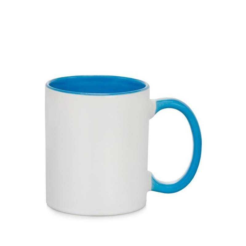 Taza de cerámica interno/mango azul claro Taza de cerámica interno/mango azul claro